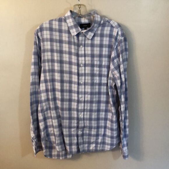 VINCE MEDIUM CLASSIC FIT BLUE PLAID BUTTON UP COTTON LYOCELL SHIRT - Picture 2 of 7